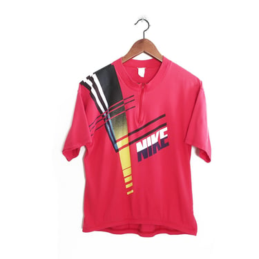 vintage NIKE jersey / cycling jersey / 1990s pink Nike cycling jersey shirt quarter zip biking shirt Small 