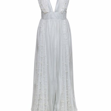 Maria Lucia Hohan - Metallic Silver Silk Gown w/ Pearl Details Sz 4