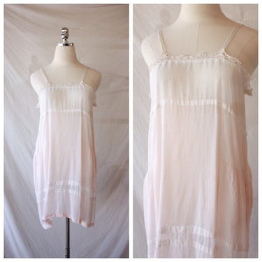 1920s Cotton Slip Pink and White Nightgown Size S 