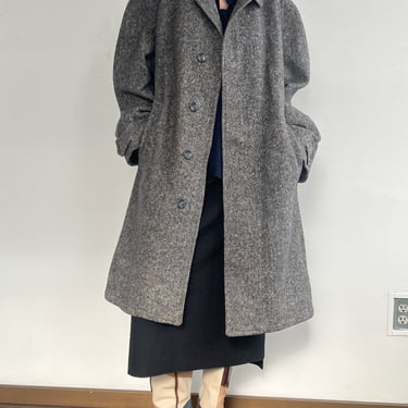 Blue Gray Tweed Wool Overcoat (L)