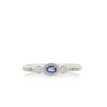 Oval + Round Charm Ring - Sterling Silver, Sapphire + Diamond