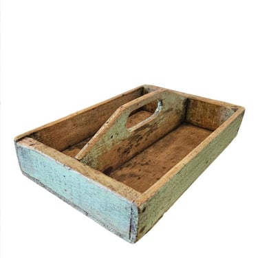 Rustic Antique Painted Wood Knife Box Utensil Holder Tool Tray Cutlery Caddy 