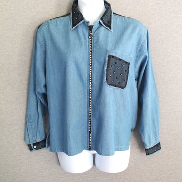 1980's - Madona Material Girl - Denim - Shacket - Top - by Lanie - Marked size XL 