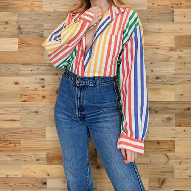 Colorful Striped Vintage Oxford Button Up Shirt 