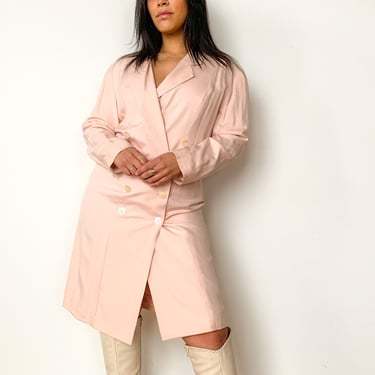 80s Powder Pink Silk Suit Dress, sz. L/XL