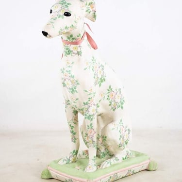 White Floral Hand Made Ceramic Dog Sculpture by Leona White 