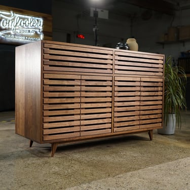 Bork Console 2.0, Mid Century Media Console, Modern LP Storage, Record Storage Sideboard (Shown in Walnut) 