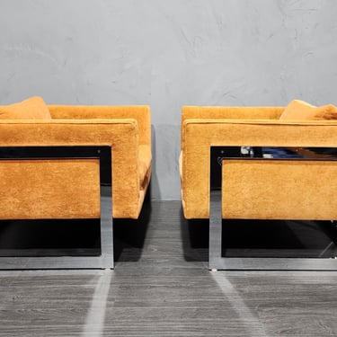Milo Baughman Large T-Back Lounge Chairs in Orange Microfiber