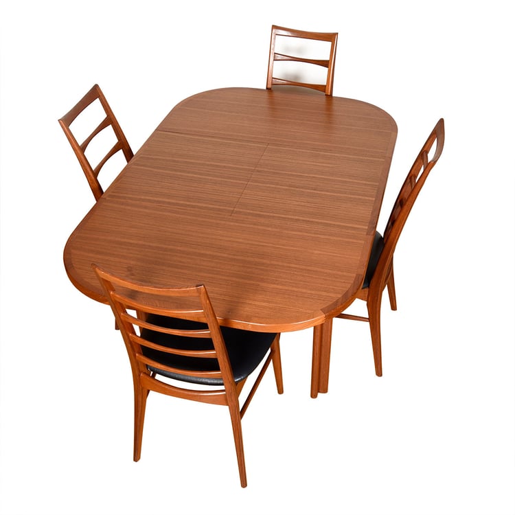 38.25&#8243; Teak Rounded Square Expanding Danish Modern Dining Table w: Butterfly Leaf
