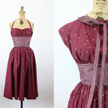 1950s PAT PREMO tromp l'oeil sequin cotton dress three piece xxs  | new summer 