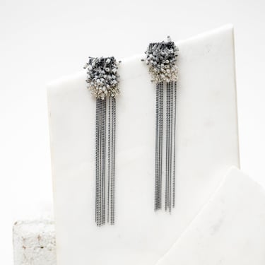 Sterling Silver Plated Brass Swarovski Beaded Fringe Earrings