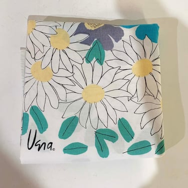 Vintage White Vera Tablecloth Floral Mid-Century Table Cloth Dining Flowers Daisies Blue Green Violet Rectangular Large 1980s 