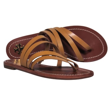 Tory Burch - Light Brown Leather Swirly Strap Slide Sandals Sz 6.5