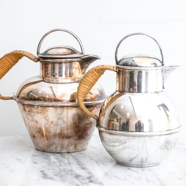 Two Silver Mid-Century Small Pitchers / Creamers With Woven Handle Detail (Sold Separately) 