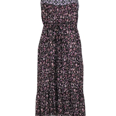 Xirena - Black &amp; Purple Cotton Floral Patterned Maxi Dress Sz S