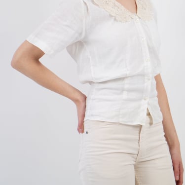 1980's Ralph Lauren linen blouse with lace collar