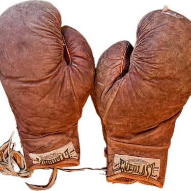 Everlast Boxing Gloves Antique Early 20th Century Set of 2 Leather + Horsehair Sports Memorabilia Man Cave Decor 