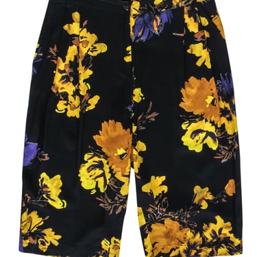 Atos Lombardini - Black, Yellow & Purple Floral Print Bermuda Shorts Sz 6