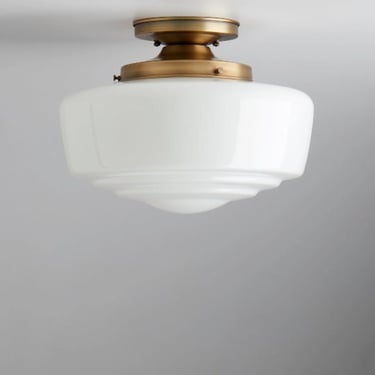 Clearance/Factory 2nd** Large White/Milk Glass Schoolhouse Style Glass Shade Flush Mount Fixture 