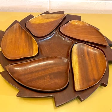 Vintage 60’s Monkey Pod Wood Charcuterie Board Appetizer Tray 