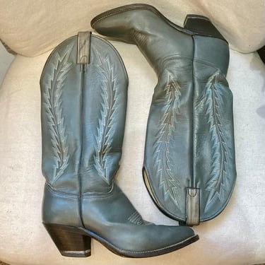 Vintage 80's Gray ABILENE Cowboy Boots / Dress Heel / Embriodered Shaft / Made in USA 