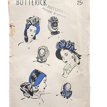 1940s Sewing Pattern: Set of Three Hats Butterick 3957 