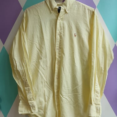 Vintage Ralph Lauren Butter Yellow Cotton Yarmouth Pinpoint Oxford Shirt