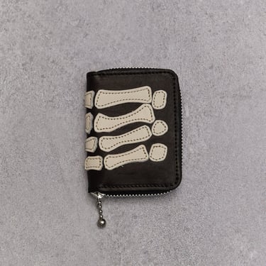 Kapital Thumbs Up Bone Hand Zip Mini Wallet, Black