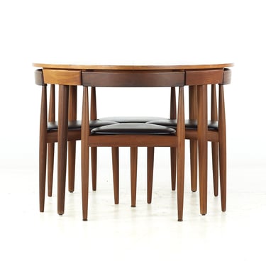 Hans Olsen For Frem Rojle Mid Century Expanding Teak Dining Table with Nesting Chairs- Set of 6 - mcm 