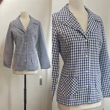 Vintage 70s Blazer / Blue + White GINGHAM Check SEERSUCKER / Lined / NWT / Personal 