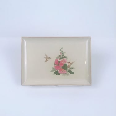 Vintage Otagiri Japan Lacquerware Tray with Hummingbird and Floral Morif 