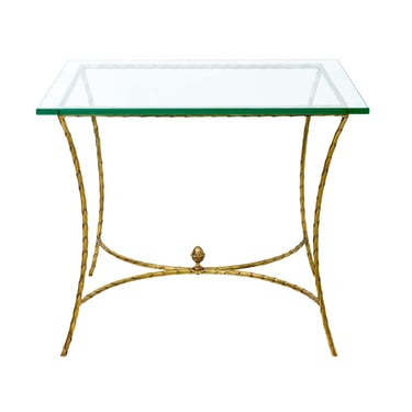 Vintage Brass Faux Feather Glass Top Table