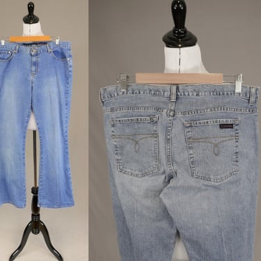 90s Calvin Klein Flare Jeans - 35" low rise waist - Cotton Lycra Stretch Denim - Vintage 1990s - 33" long inseam 