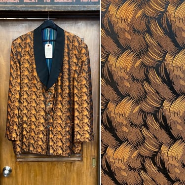 Vintage 1960’s Size XL Tiki Mod Shawl Collar Shiny Jazz Musician Coat Jacket, 60’s Vintage Clothing 