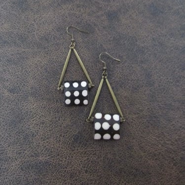 African batik print polka dot bone earrings 