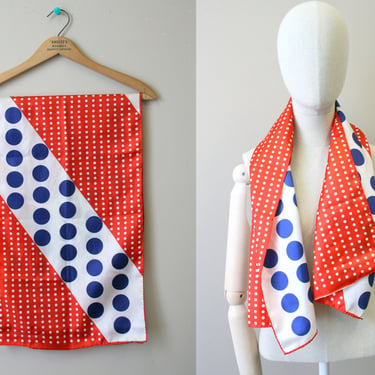 1960s Red, White, and Blue Polka Dot Scarf 