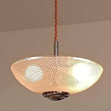 Elegant vintage Murano pendant lamp / Italy 1930s-40s / Filigrana tecnique 