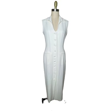 Vintage Ann Tijan Kenar White Button-Down Minimalist Dress, size 8 