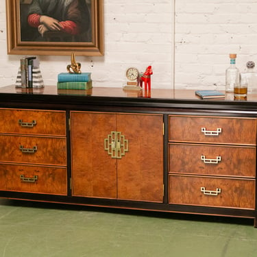 Vintage Black & Burlwood Chinoiserie Dresser by Century