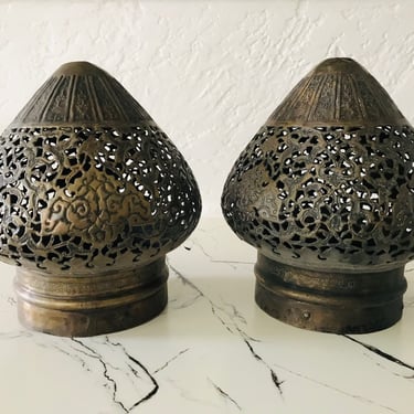 20% OFF SALE | MOROCCAN Pair of Brushed Bronze Lantern Shades | Wall Lighting 