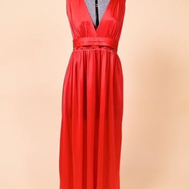 Red V Neck Maxi Slip Dress, S/M