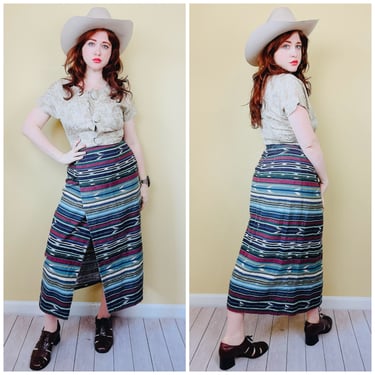 1990s Vintage You Babes Southwestern Skirt / 90s High Waisted Western Print Wrap Style Skirt / Medium - Large 