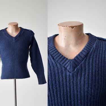 Vintage Blue Wool Military Sweater 
