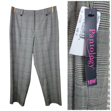 NEW Y2K Gray Plaid Dress Slack Pants 18 18W Professional Green Stripe High Rise 