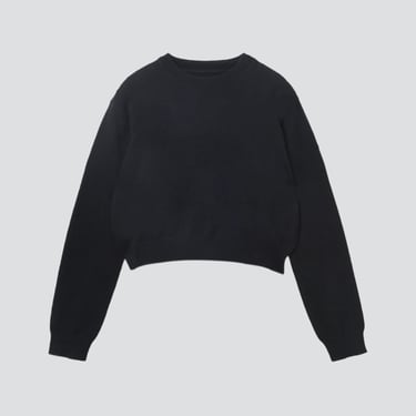 Black Cashmere Crop Long Sleeve Sweater