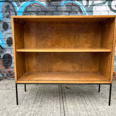 Paul Mccobb mid century modern small maple bookcase book shelf cabinet back iron base - blonde finish 