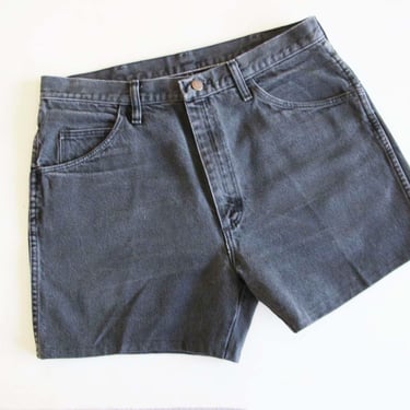 Vintage Faded Black Denim Shorts 33 - Rustler Hemmed Black Jean Shorts - Solid Color - Walking Shorts - Unisex 