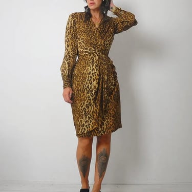 1970's Leopard Silk Wrap Dress