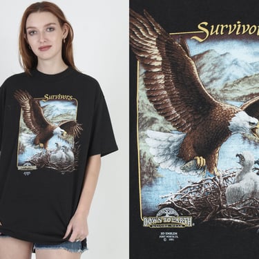 Vintage 1991 3D Emblem Down To Earth T Shirt, 50 50 Survivors Tee, 90s Mother Nature Bald Eagle Graphic, 50 50 Shirt XL 