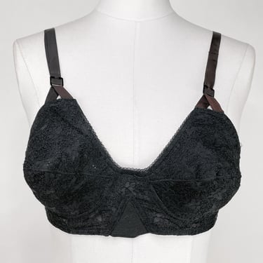 Longline Bra  1950s Longline Bra with Conical Cups - Black / 32B